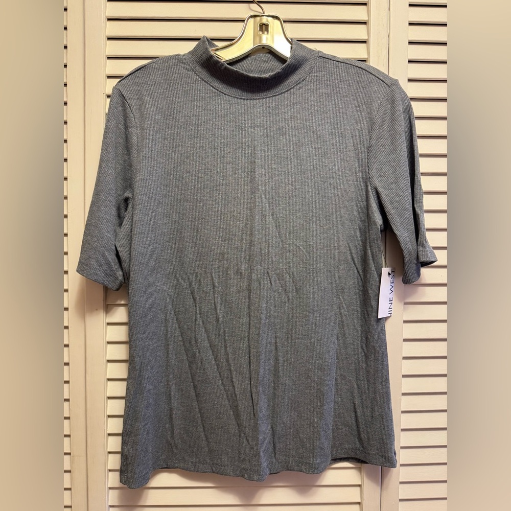 Nine West Large Charcoal Elbow Sleeve Knotted Mock. PTP 18”